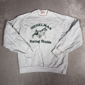 Siegelman Stable Racing Stable Crewneck Sweatshirt Size Medium Grey Green Horse